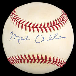 Mel Allen Sharply Signed OAL/Brown Baseball - Full JSA LOA