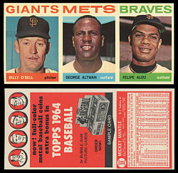 1964 Topps 3-Card Salesman Sample Panel with #50 Mickey Mantle Back - O'Dell/Altman/Alou