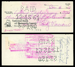 1961 Rocky Marciano Signed Check - Full JSA LOA