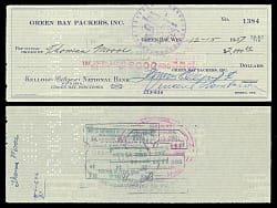 1959 Vince Lombardi Signed Green Bay Packers Team Check to Draft Pick Tom Moore with JSA FULL LOA