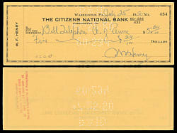 1950 Wilbur "Pete" Henry Signed Check - Full JSA LOA