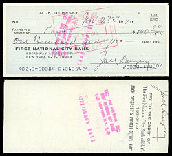1970 Jack Dempsey Signed Check