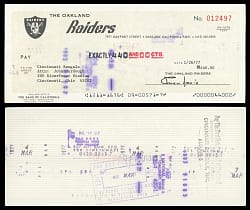 1977 Al Davis Signed Oakland Raiders Payroll Check to Cincinnati Bengals