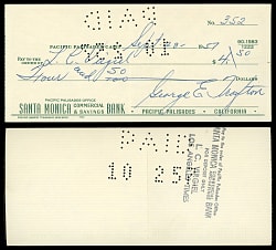1957 George Trafton Signed Check