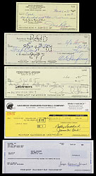 NFL Players & Coaches Signed Check Collection (13) with Derrick Thomas & Clark Shaughnessy