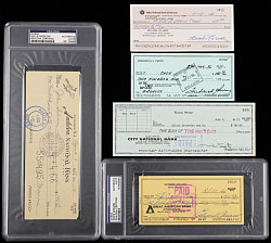 1960s-1980s Multi-Sport Champions Signed Check Group (5) with (2) PSA Encapsulated