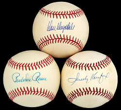Don Drysdale, Sandy Koufax & Pee Wee Reese Single-Signed Basell Trio - Each with PSA or JSA Certification