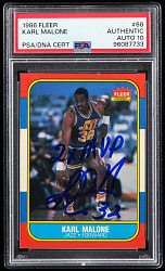 1986-1987 Fleer Basketball #68 Karl Malone Signed Rookie with "2X MVP" Inscription - PSA/DNA Auto "10"