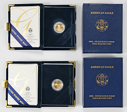 2005 U.S. $5 Gold Eagle 1/10th Oz. Bullion Proof Coins (2) in Original Mint Boxes