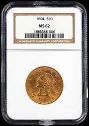 1894 $10 Liberty Head Gold Eagle Coin - NGC MS62