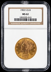 1902-S $10 Liberty Head Gold Eagle Coin - NGC MS62