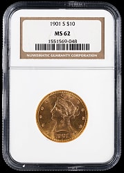 1901-S $10 Liberty Head Gold Eagle Coin - NGC MS62