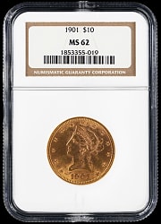 1901 $10 Liberty Head Gold Eagle Coin - NGC MS62