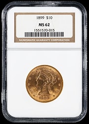 1899 $10 Liberty Head Gold Eagle Coin - NGC MS62