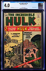 1962 Marvel The Incredible Hulk #4 Hulk's Origin Retold - CGC 4.0