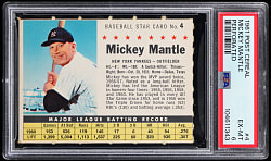 1961 Post Cereal #4 Mickey Mantle (Company) PSA EX-MT 6