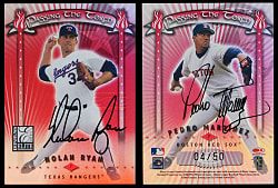 2001 Donruss Elite Passing the Torch Nolan Ryan /Pedro Martinez Dual Certified Autograph