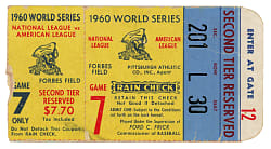 1960 Pittsburgh Pirates World Series Game 7 Ticket Stub - Bill Mazeroski's Series-Winning Home Run!