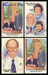 1981-1989 George H.W. Bush, Edward Stack, Dick Perez & Steele Family Signed Postcard Group (4)
