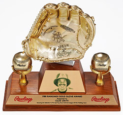 Lot # 8: 1980 Ozzie Smith Rawling's Gold Glove Award - Outstanding Provenance!