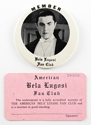 Circa 1950s Bela Lugosi Fan Club Pin & Membership Club Card Pair