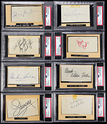 Entertainers Signed 3x5 PSA Encapsulated Group (8) with Crosby, Liberace & Bergman