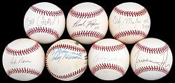 Celebrity Signed Baseball Collection (7) with Cosby, Neiman, Reiner & James Taylor