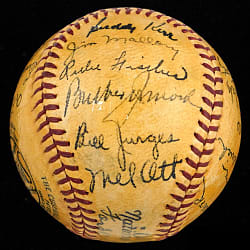 1945 New York Giants Team-Signed Baseball with Ott, Lombardi & Luque - Full JSA LOA