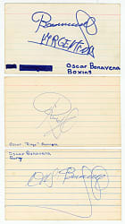 1970's Oscar "Ringo" Bonavena (d.1976, Age 33) Signed Index Card Trio with "Ringo" & Inscribed - Extremely Rare