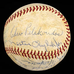 1966 World Series Umpire Crew Signed Baseball with (7) Signatures Including Nestor Chylak