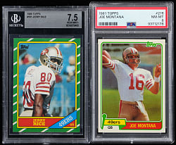 1981 Topps Football #216 Joe Montana Rookie (PSA NM-MT 8) & 1986 Topps #161 Jerry Rice Rookie (BGS 7.5 NM+) Pair