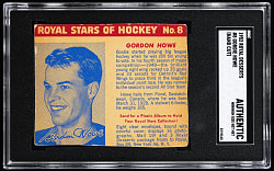 Incredibly Rare 1952 Royal Desserts Hockey #8 Gordie Howe Blue Tint SGC Authentic
