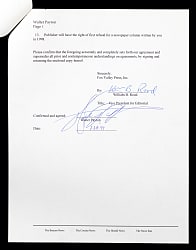 1997 Walter Payton Boldy Signed Copley Newspapers Contract for Football Weekend