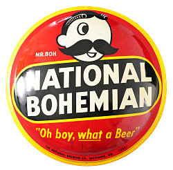 1950's National Bohemian Mr. Boh Huge 42" Bubble Dome Metal Advertising Sign - Attractive Condition!