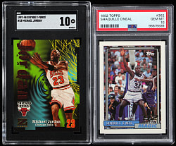 1992-1993 Topps Basketball #362 Shaquille O'Neal Rookie & 1997-1998 Skybox Z-Force #23 Michael Jordan Graded GEM MINT 10 Pair