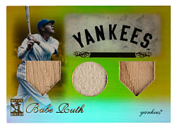 2009 Topps Tribute Babe Ruth #1 Triple Relic Gold Parallel #/25 with Partial Pinstripe - Matches Jersey Number!