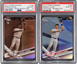 2017 Topps Chrome #169 Aaron Judge Rookie (Catching) Refractor Variation PSA GEM MINT 10 Pair with Sepia