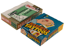 1961 Topps Baseball Stamp Album & 1971 Topps Baseball Tattoos Display Box Pair