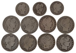1892-1916 Barber Silver Coins (47) with Half Dollars (20), Quarters (20) and Dimes (7)