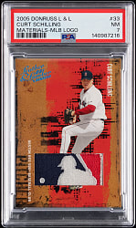 2005 Donruss Leather & Lumber #33 Curt Schilling MLB Logoman Patch #2/2 PSA NM 7