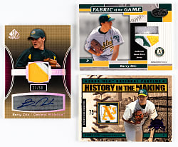 2002-2004 Barry Zito Premium Game-Used Relic Trio with Certified Autograph, #1/1 & MLB Logoman Patch