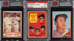 1962 Topps Mickey Mantle Graded Trio with #200 Base Card, #18 Manager's Dream & #53 Home Run Leaders