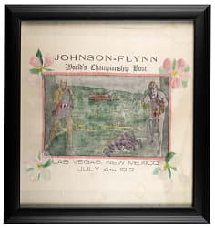 July 4th, 1912 Jack Johnson Versus "Fireman Jim" Flynn World's Championship Bout Silk in Framed Display