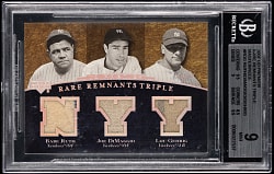 2007 Upper Deck Premier Rare Remnants Triple Masterpiece with Babe Ruth, Joe DiMaggio, Lou Gehrig #1/1 BGS MINT 9