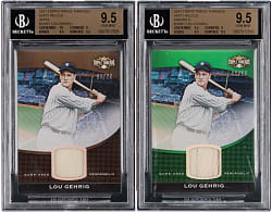 2011 Topps Triple Threads Unity Relics Lou Gehrig BGS GEM MINT 9.5 Graded Pair with Sepia #/27 & Emerald #/18