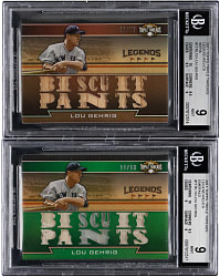 2011 Topps Triple Threads Legends #10 Relics Lou Gehrig "Biscuit Pants" BGS MINT 9 Graded Pair with Sepia #/27 & Emerald #/18
