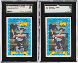 1970 Rold Gold Pretzels & 1972 Kellogg's All-Time Baseball Greats #13 Lou Gehrig SGC MINT 9 Pair