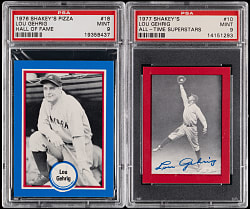 1976 & 1977 Shakey's Pizza Lou Gehrig PSA MINT 9 Pair - Both Low Population with a Combined Only 2 Higher