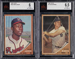 1962 Topps #1 Roger Maris #320 Hank Aaron BVG EX-MT 6 to EX-MT+ 6.5 Graded Pair