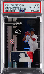2005 Leaf Certified #183 Pedro Martinez MLB Logoman Patch Mirror Black #1/1 PSA Authentic